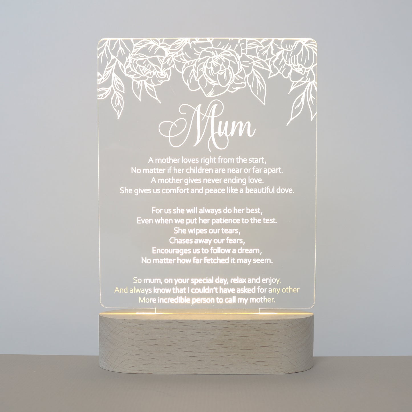 Mum Poem Lamp (A mother loves right from the start...)